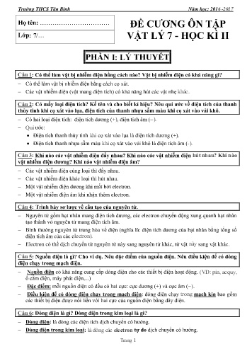 Đề cương ôn tập học kì II môn Vật lý 7 - Năm học 2016-2017 - Trường THCS Tân Bình