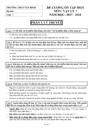 Đề cương ôn tập học kì II môn Vật lý 7 - Năm học 2017-2018 - Trường THCS Tân Bình