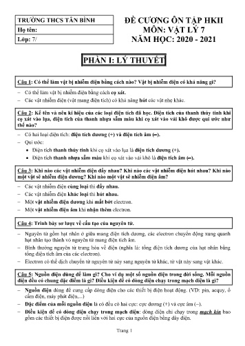 Đề cương ôn tập học kì II môn Vật lý 7 - Năm học 2020-2021 - Trường THCS Tân Bình