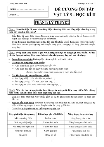 Đề cương ôn tập học kì II môn Vật lý 9 - Năm học 2016-2017 - Trường THCS Tân Bình