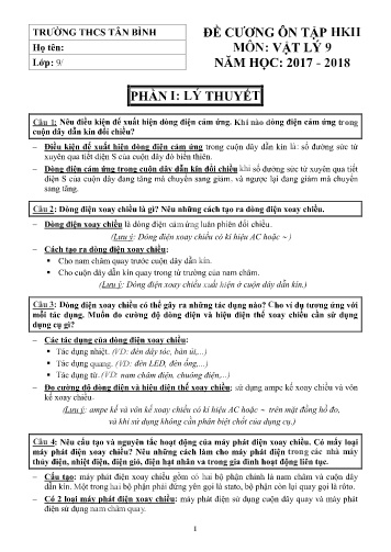 Đề cương ôn tập học kì II môn Vật lý 9 - Năm học 2017-2018 - Trường THCS Tân Bình