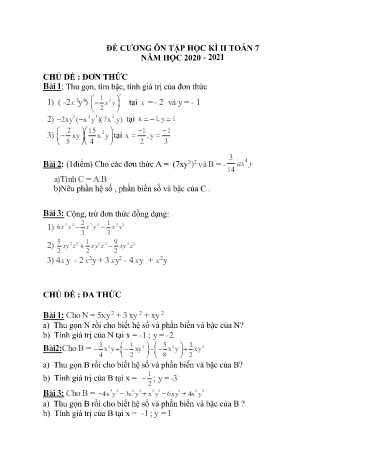 Đề cương ôn tập học kì II Toán 7 - Năm học 2020-2021