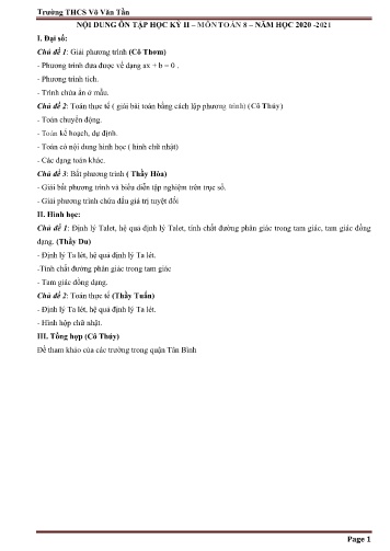 Đề cương ôn tập học kì II Toán 8 - Năm học 2020-2021 - Trường THCS Võ Văn Tần