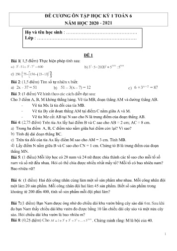 Đề cương ôn tập học kỳ 1 môn Toán 6 - Năm học 2020-2021