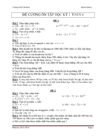 Đề cương ôn tập học kỳ I môn Toán 6 - Trường THCS Tân Bình