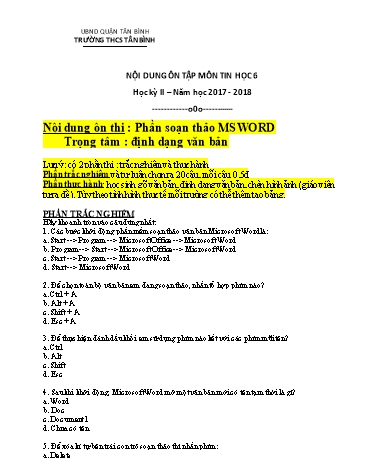 Đề cương ôn tập học kỳ II môn Tin học Khối 6 - Năm học 2017-2018 - Trường THCS Tân Bình