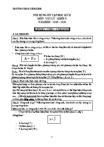 Đề cương ôn tập học kỳ II môn Vật lý Khối 8 - Năm học 2019-2020 - Trường THCS Tân Bình