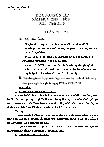 Đề cương ôn tập môn Ngữ văn Lớp 6 - Tuần 20+21 - Năm học 2019-2020 - Trường THCS Bình Tây