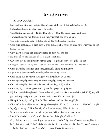 Đề cương ôn tập môn Thủ công mĩ nghệ