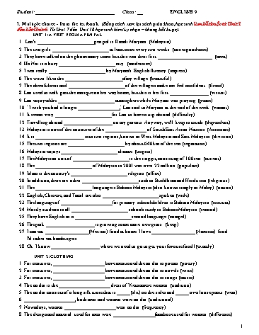 Đề cương ôn tập Tiếng Anh Lớp 9