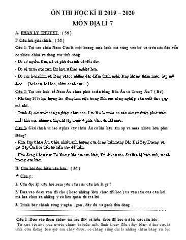 Đề cương ôn thi học kì II môn Địa lí Lớp 7 - Năm học 2019-2020