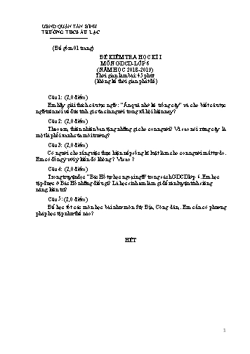 Đề kiểm tra học kì I môn Giáo dục công dân Lớp 6 - Năm học 2018-2019 - Trường THCS Âu Lạc (Có đáp án)