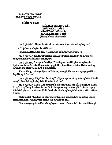Đề kiểm tra học kì I môn Giáo dục công dân Lớp 8 - Năm học 2018-2019 - Trường THCS Âu Lạc (Có đáp án)