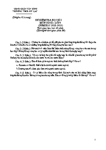 Đề kiểm tra học kì I môn Giáo dục công dân Lớp 9 - Năm học 2018-2019 - Trường THCS Âu Lạc (Có đáp án)