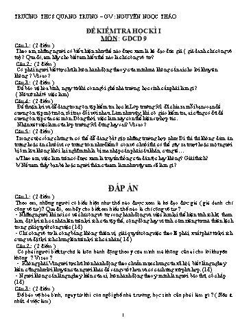Đề kiểm tra học kì I môn Giáo dục công dân Lớp 9 - Nguyễn Ngọc Thảo (Có đáp án)