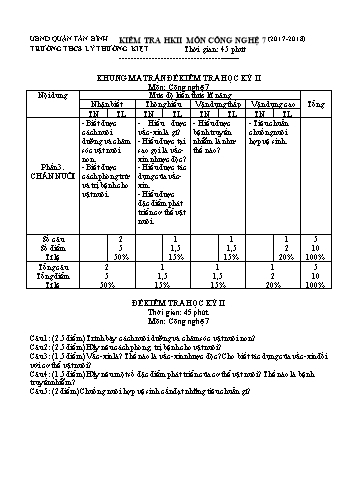 Đề kiểm tra học kì II môn Công nghệ 7 - Năm học 2017-2018 - Trường THCS Lý Thường Kiệt (Có đáp án)