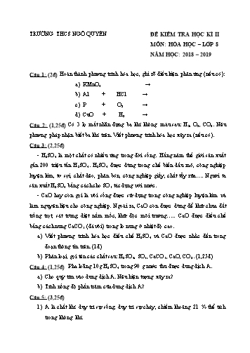 Đề kiểm tra học kì II môn Hóa học Lớp 8 - Năm học 2018-2019 - Trường THCS Ngô Quyền (Có đáp án)