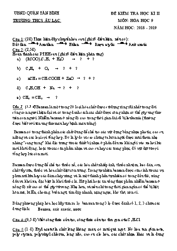 Đề kiểm tra học kì II môn Hóa học Lớp 9 - Năm học 2018-2019 - Trường THCS Âu Lạc (Có đáp án)