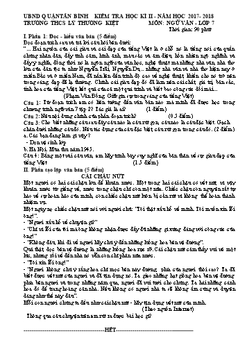 Đề kiểm tra học kì II môn Ngữ văn 7 - Năm học 2017-2018 - Trường THCS Lý Thường Kiệt (Có đáp án)