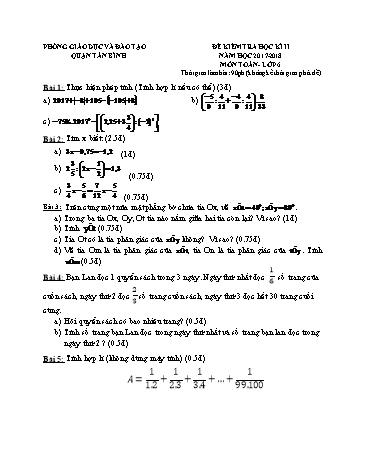 Đề kiểm tra học kì II môn Toán 6 - Năm học 2017-2018 - Phòng GD&ĐT Quận Tân Bình (Có đáp án)