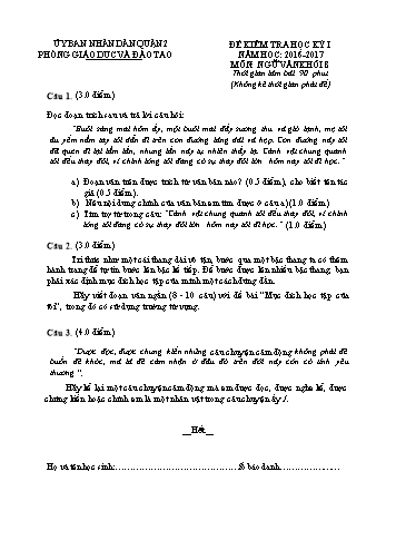 Đề kiểm tra học kỳ I môn Ngữ văn Khối 8 - Năm học 2016-2017 - Phòng GD&ĐT Quận 2 (Có đáp án)