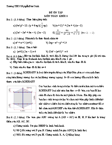 Đề kiểm tra học kỳ I môn Toán Khối 8 - Năm học 2017-2018 - Trường THCS Nguyễn Đức Cảnh (Có đáp án)