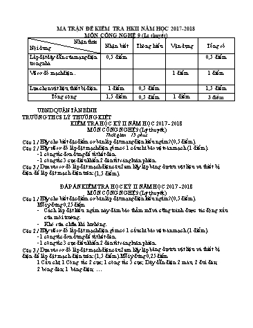 Đề kiểm tra học kỳ II môn Công nghệ 9 - Năm học 2017-2018 - Trường THCS Lý Thường Kiệt (Có đáp án)