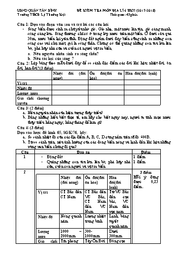 Đề kiểm tra học kỳ II môn Địa lí 6 - Năm học 2017-2018 - Trường THCS Lý Thường Kiệt