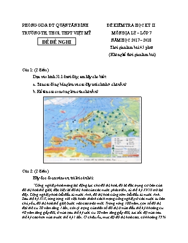 Đề kiểm tra học kỳ II môn Địa lý 7 - Năm học 2017-2018 - Trường TH, THCS, THPT Việt Mỹ (Có đáp án)
