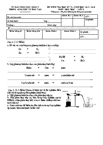 Đề kiểm tra học kỳ II môn Hóa học 8 - Năm học 2017-2018 - Phòng GD&ĐT Quận 5 (Có đáp án)
