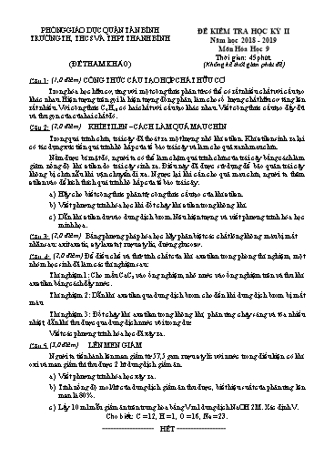 Đề kiểm tra học kỳ II môn Hóa học 9 - Năm học 2018-2019 - Trường TH-THCS-THPT Thanh Bình (Có đáp án)
