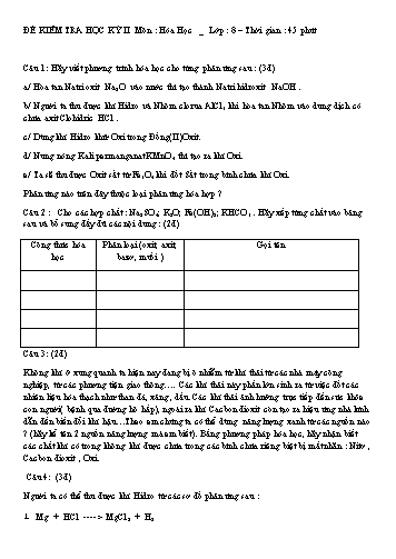 Đề kiểm tra học kỳ II môn Hóa học Lớp 8 (Có đáp án)