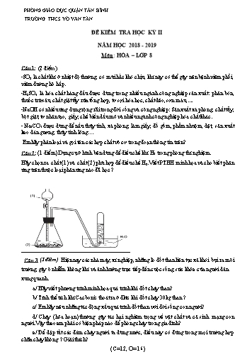 Đề kiểm tra học kỳ II môn Hóa học Lớp 8 - Năm học 2018-2019 - Trường THCS Võ Văn Tần (Có đáp án)