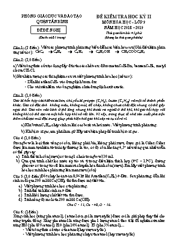 Đề kiểm tra học ký II môn Hóa học Lớp 9 - Năm học 2018-2019 - Phòng GD&ĐT Quận Tân Bình (Có đáp án)