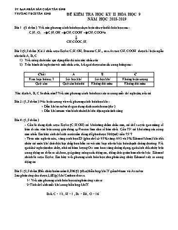Đề kiểm tra học kỳ II môn Hóa học Lớp 9 - Năm học 2018-2019 - Trường THCS Tân Bình (Có đáp án)