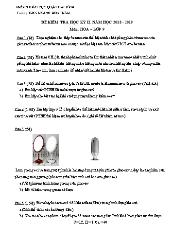 Đề kiểm tra học kỳ II môn Hóa học Lớp 9 - Năm học 2018-2019 - Trường THCS Hoàng Hoa Thám (Có đáp án)
