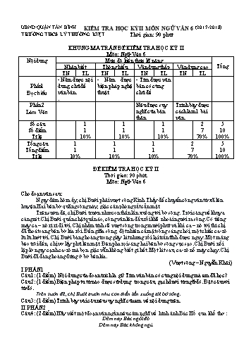 Đề kiểm tra học kỳ II môn Ngữ văn 6 - Năm học 2017-2018 - Trường THCS Lý Thường Kiệt (Có đáp án)
