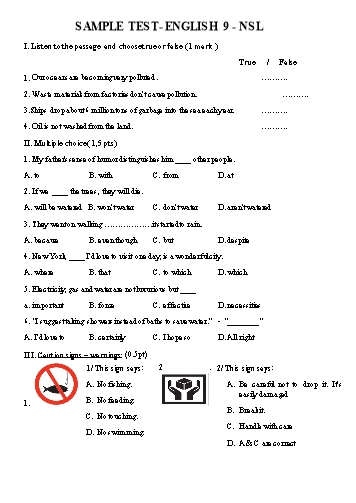 Đề kiểm tra học kỳ II môn Tiếng Anh 9 - Năm học 2017-2018 - Trường THCS Ngô Sĩ Liên (Có đáp án)