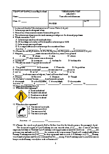 Đề kiểm tra học kỳ II môn Tiếng Anh 9 - Trường THCS Trần Văn Đang (Có đáp án)