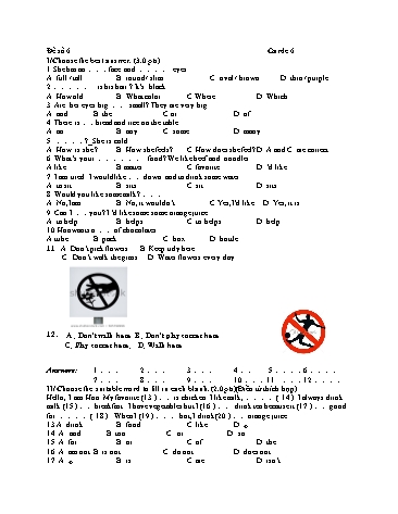 Đề kiểm tra môn Tiếng Anh Lớp 6 - Đề số 6