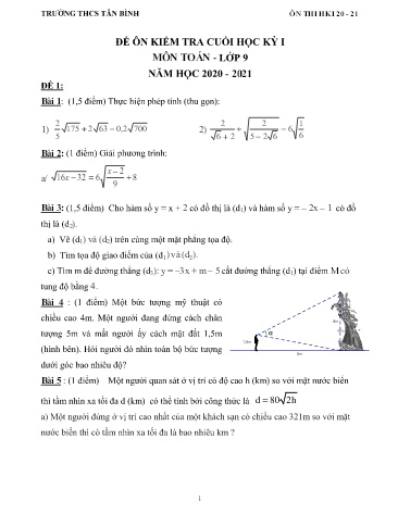 Đề ôn kiểm tra cuối học kỳ I môn Toán 9 - Năm học 2020-2021 - Trường THCS Tân Bình