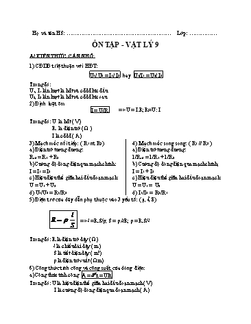 Đề ôn tập môn Vật lý Lớp 9