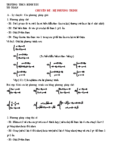 Đề ôn tập Toán Lớp 9 - Chuyên đề: Hệ phương trình - Trường THCS Bình Tây