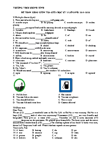 Đề tham khảo kiểm tra giữa học kỳ 2 môn Tiếng Anh Lớp 8 - Năm học 2019-2020 - Trường THCS Khánh Bình