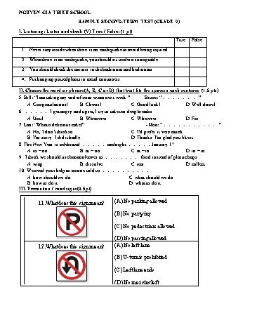 Đề tham khảo kiểm tra học kì 2 môn Tiếng Anh Lớp 9 - Năm học 2017-2018 - Nguyễn Gia Thiều (Có đáp án)