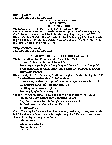 Đề thi học kì II môn Giáo dục công dân 6 - Năm học 2017-2018 - Trường THCS Lý Thường Kiệt (Có đáp án)