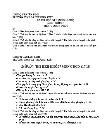 Đề thi học kì II môn Giáo dục công dân 7 - Năm học 2017-2018 - Trường THCS Lý Thường Kiệt (Có đáp án)