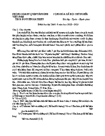 Đề thi học kỳ I môn Giáo dục công dân 6 - Năm học 2018-2019 - Trường THCS Nguyễn Gia Thiều (Có đáp án)