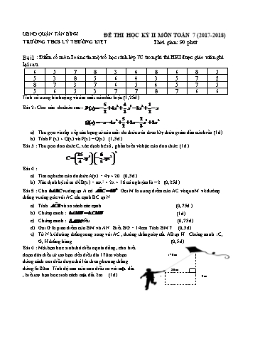 Đề thi học kỳ II môn Toán 7 - Năm học 2017-2018 - Trường THCS Lý Thường Kiệt (Có đáp án)
