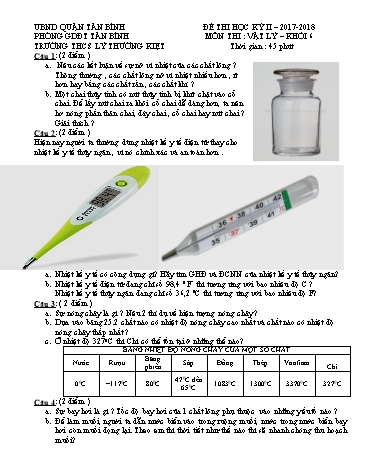 Đề thi học kỳ II môn Vật Lý Khối 6 - Năm học 2017-2018 - Trường THCS Lý Thường Kiệt (Có đáp án)